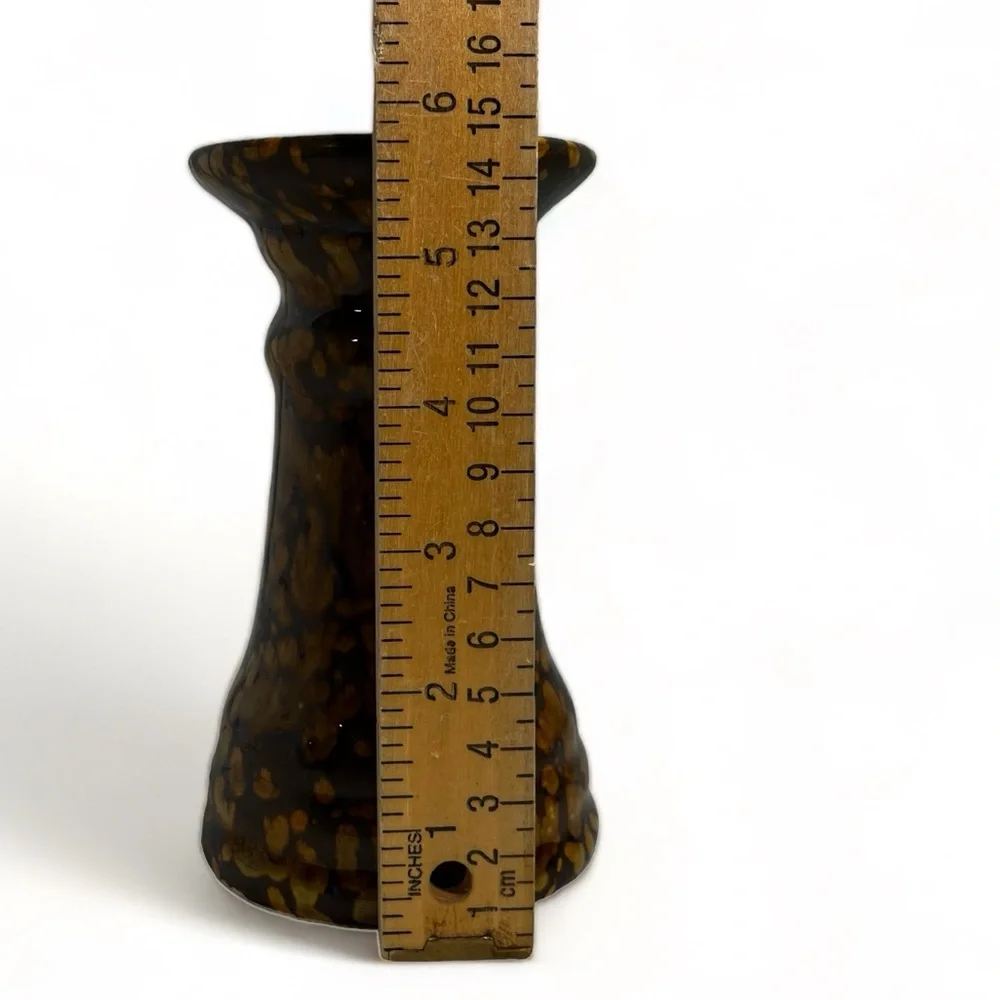 Pier One Candleholder W/Brown & Golden Spotted Glaze